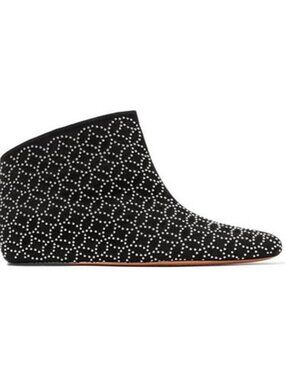 ALAIA Paris Laser Cut Hidden Wedge Heel Suede Ankle Boots Bootie